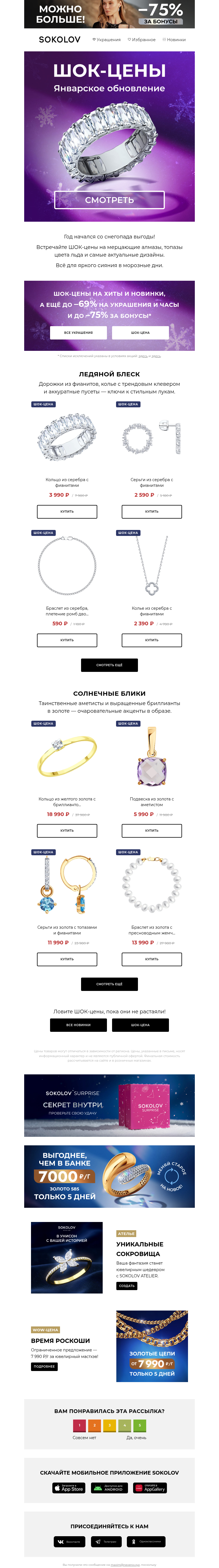 Письмо компании «SOKOLOV» на тему «Морозные ШОК-цены ☃️ Обновление раздела»