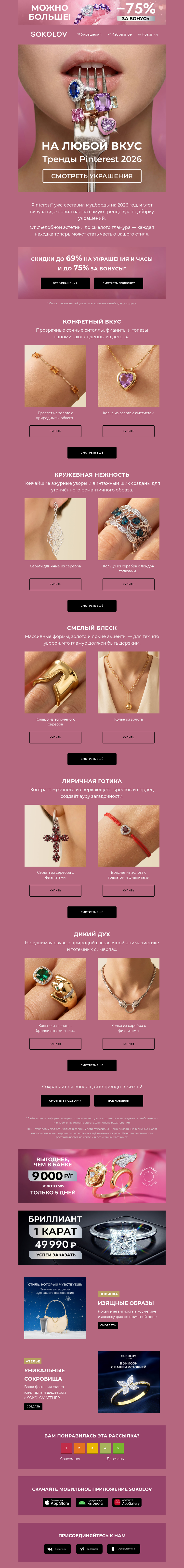 Письмо компании «SOKOLOV» на тему «Гид по стилю 📍 Тренды Pinterest 2026»
