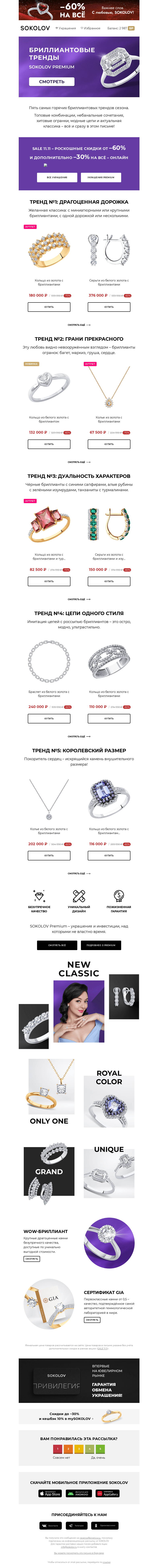 Письмо компании «SOKOLOV» на тему «Бриллиантовый ТОП-5 💎 SOKOLOV Premium»