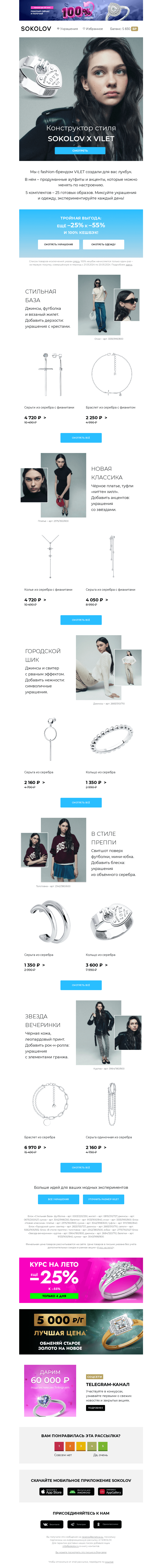 Письмо компании «SOKOLOV» на тему «Лукбук от SOKOLOV x VILET 💍👚 Стиль и характер»