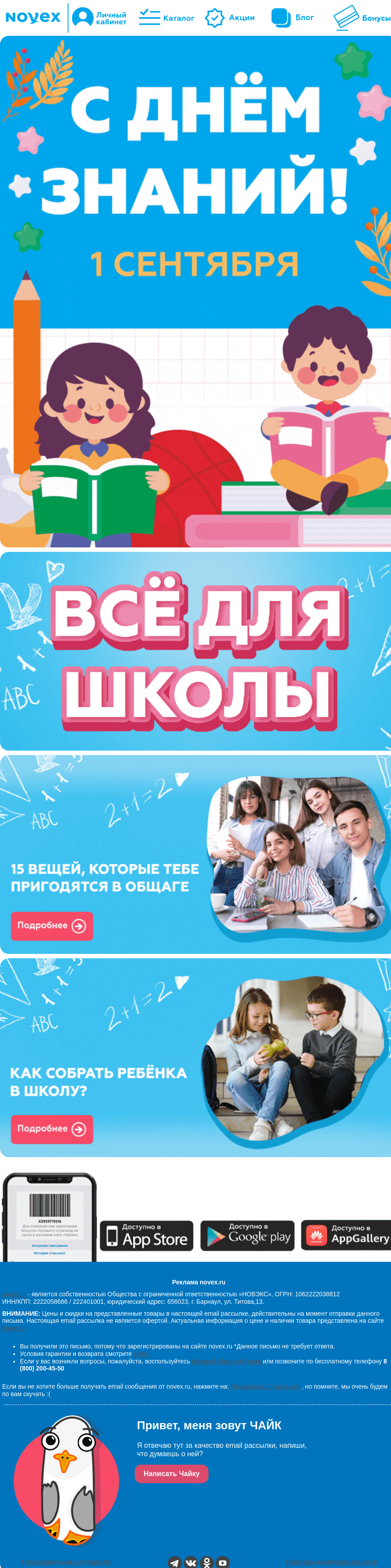 Письмо компании «NOVEX» на тему «С днём знаний! 📖»
