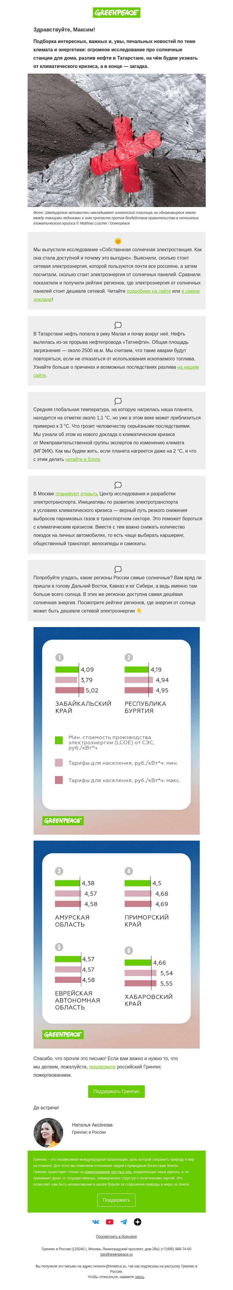 Письмо компании «Гринпис» на тему «Солнечная станция для дома, разлив нефти и загадка»