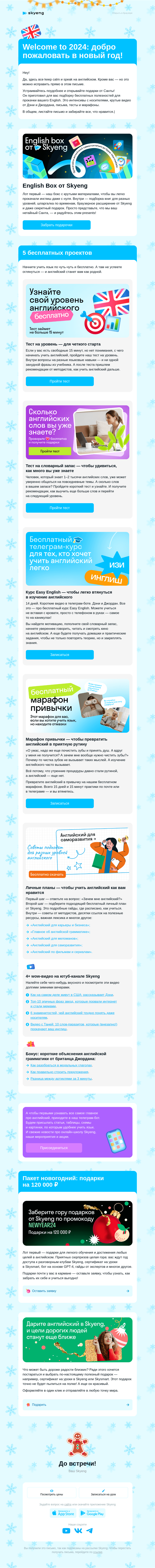 Письмо компании «Школа Skyeng» на тему «Welcome to 2024!»