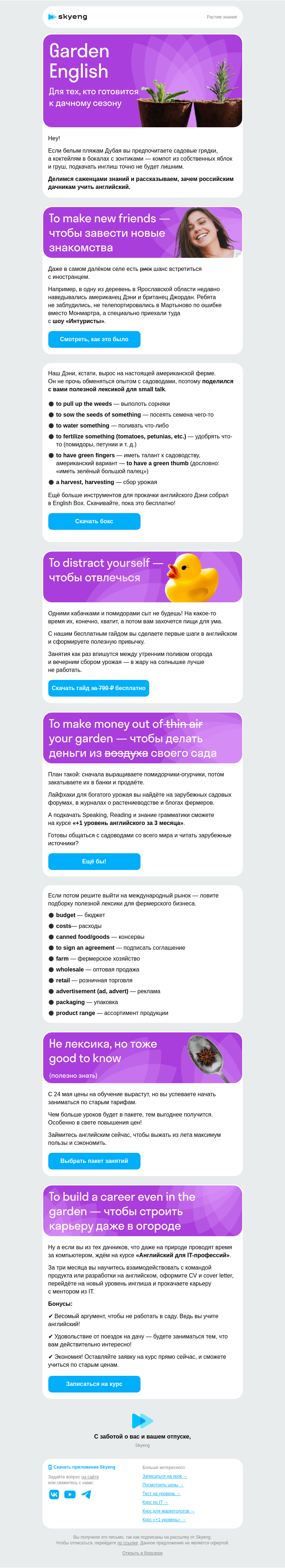 Письмо компании «Школа Skyeng» на тему «Садовый инглиш»