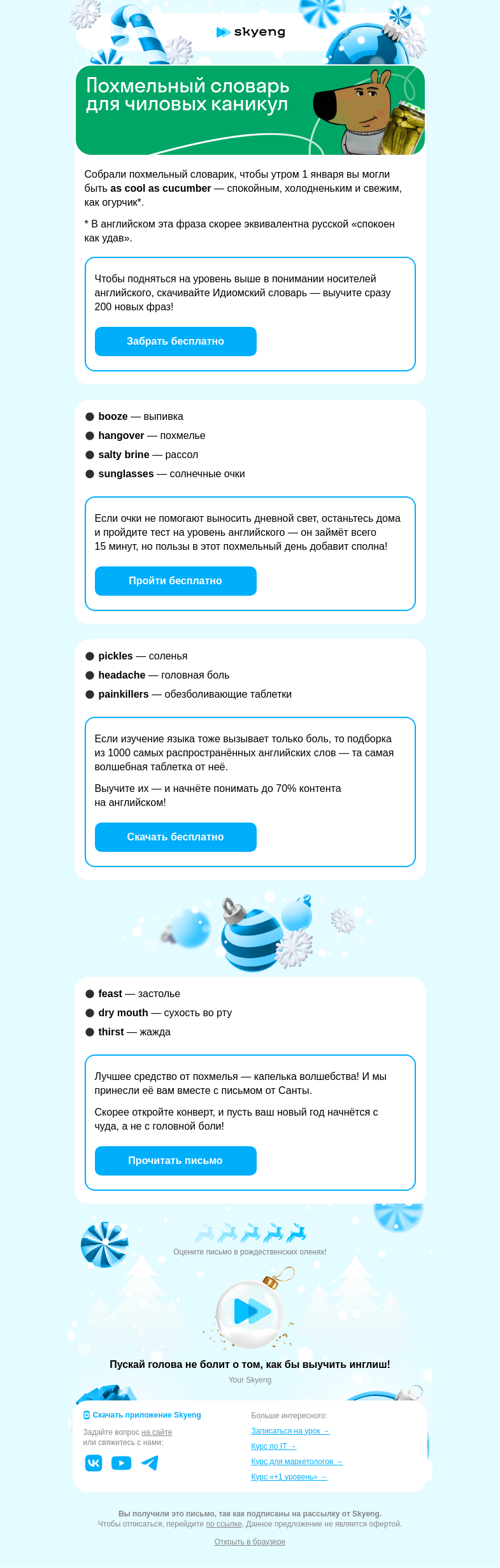Письмо компании «Школа Skyeng» на тему «Похмельный словарик in English»