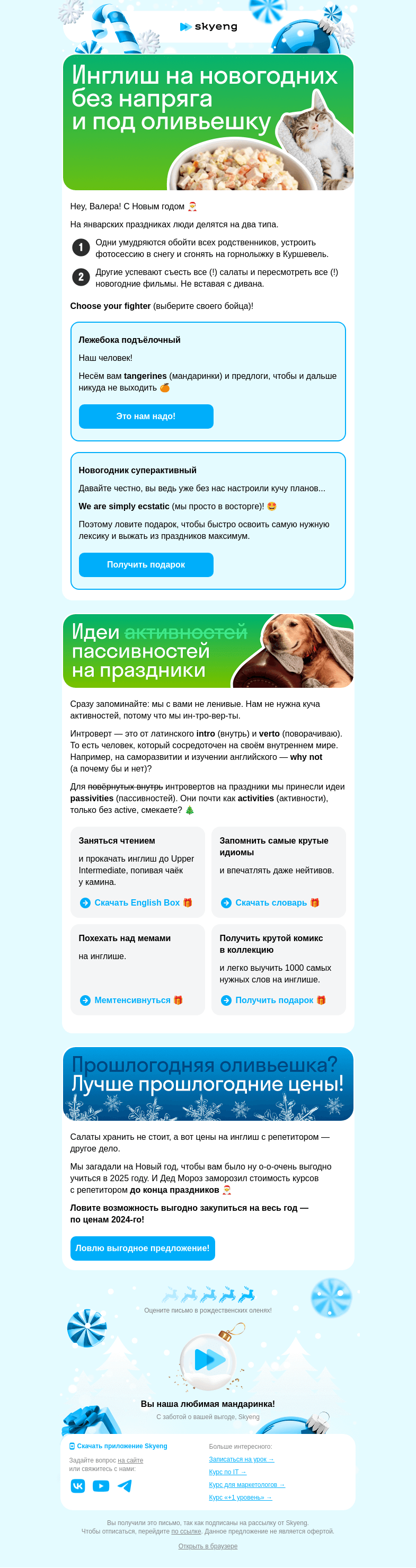 Письмо компании «Школа Skyeng» на тему «Holidays must go on! Чем занимаетесь? 🎄»