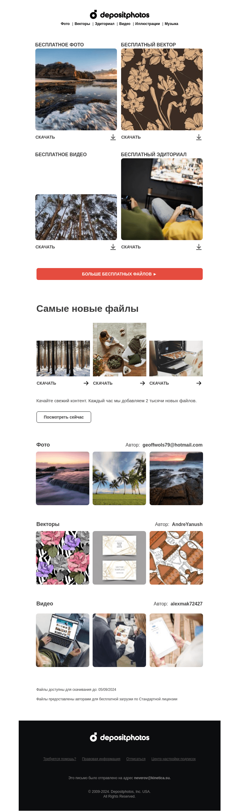 Письмо компании «Depositphotos» на тему «🆓 Обновление бесплатных файлов! Посмотрите коллекцию 52 недели»