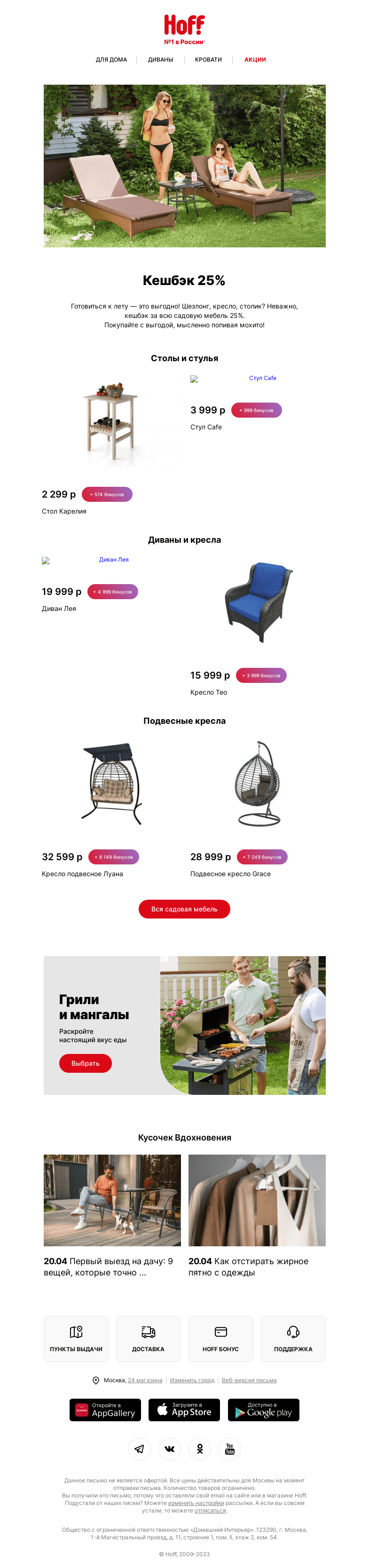 Письмо компании «Hoff» на тему «Вернем 1/4 от суммы покупки!»