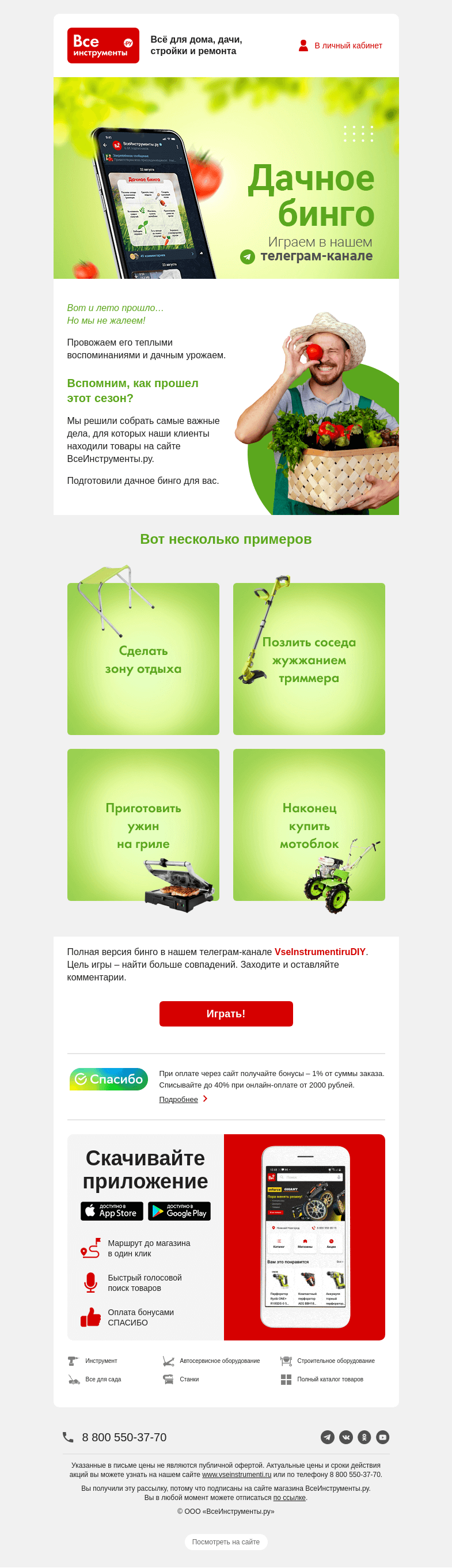 Письмо компании «ВсеИнструменты.ру» на тему «Дачное бинго 🍆 🌿 🌻»