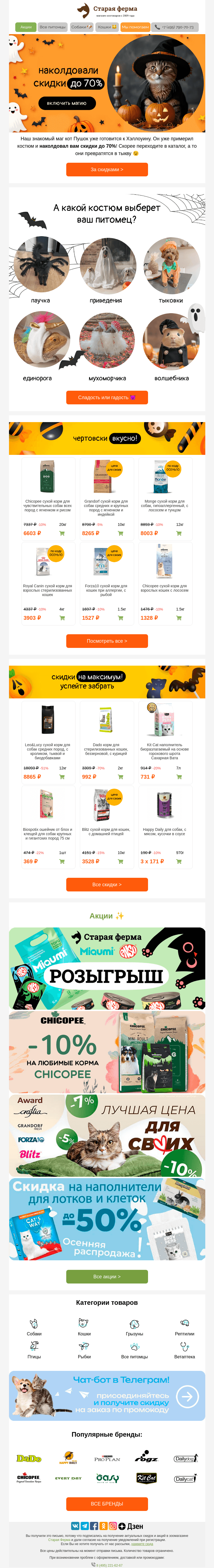 Письмо компании «Старая Ферма» на тему «Наколдовали скидки до 70% 🔮 Готовимся к Хэллоуину 👻»