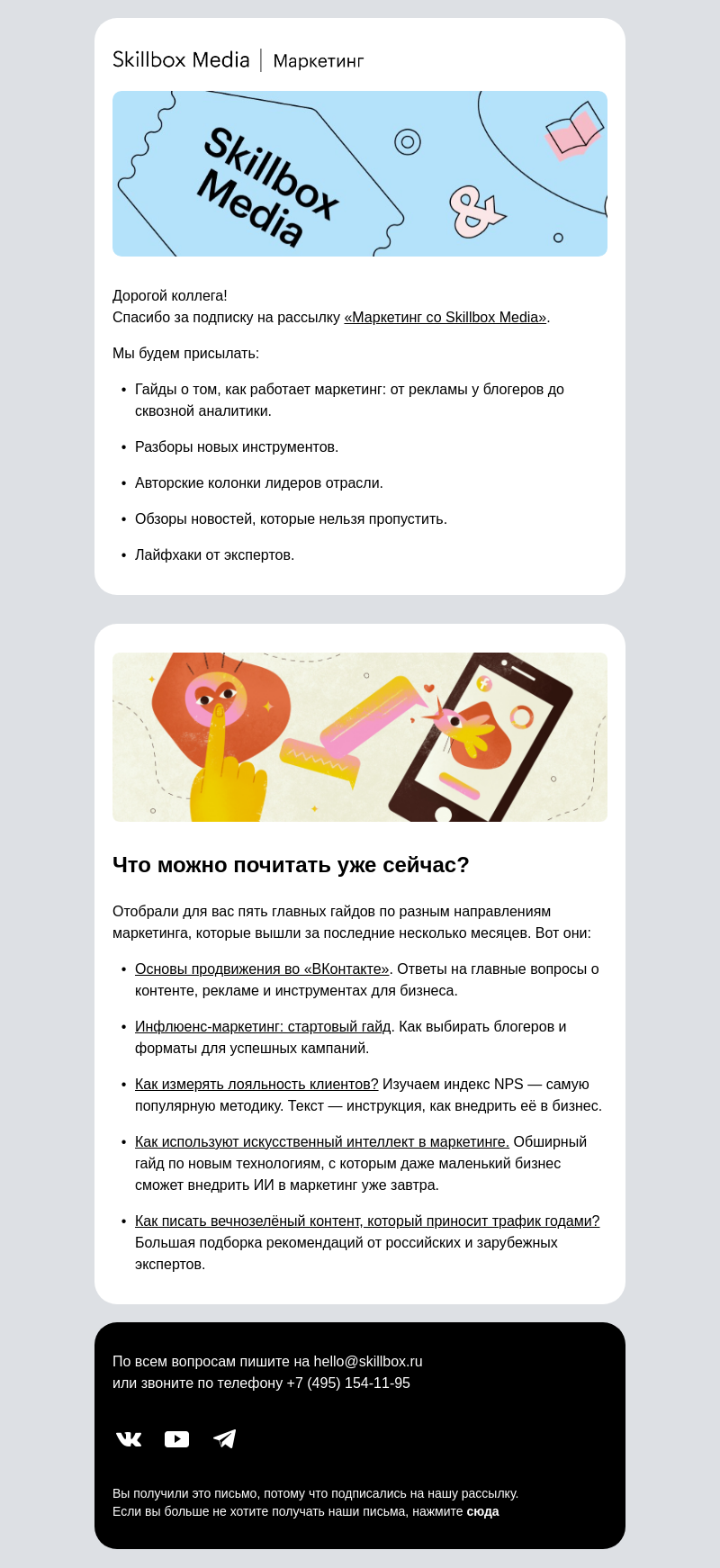 Письмо компании «Skillbox» на тему «💙 Благодарим за подписку!»