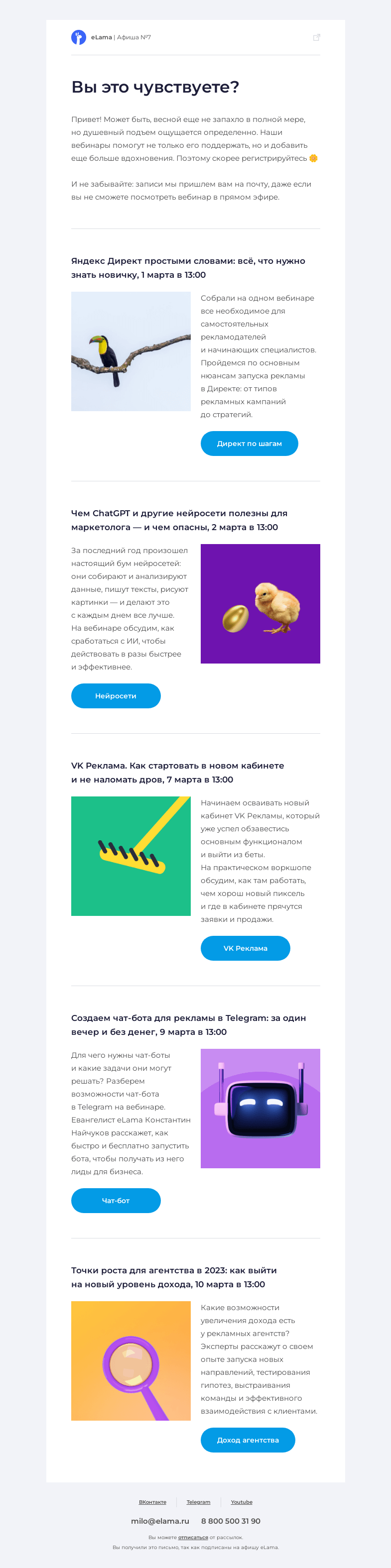 Письмо компании «Elama» на тему «🌞 Подборка вебинаров наступающей весны»