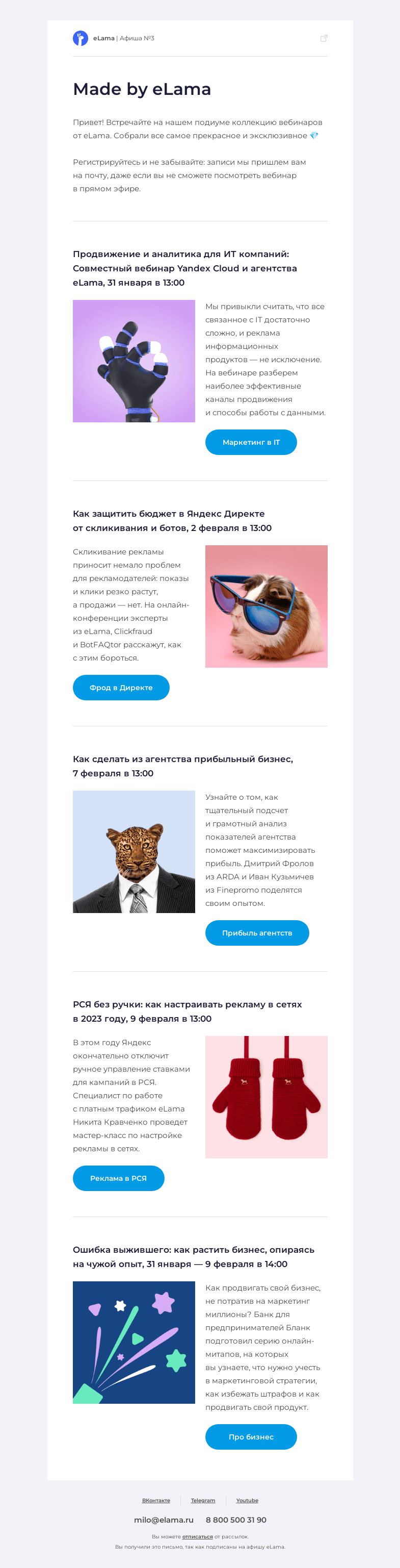 Письмо компании «Elama» на тему «🦁 Подборка эксклюзивных вебинаров»