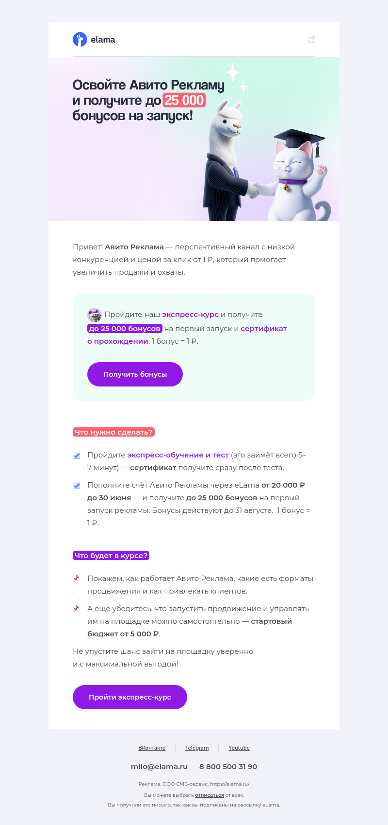 Письмо компании «Elama» на тему «Освойте Авито Рекламу и получите..»
