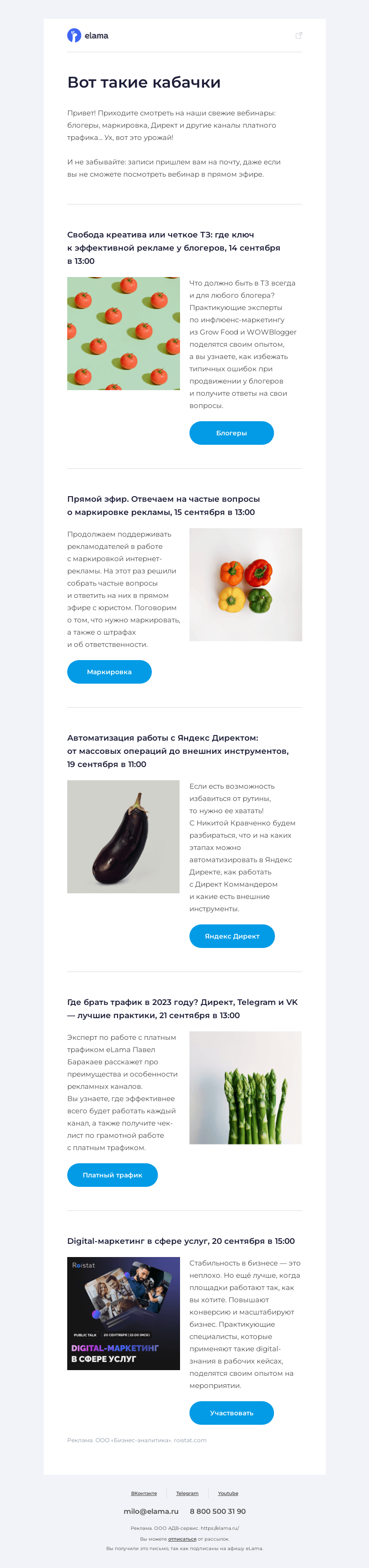 Письмо компании «Elama» на тему «Вот это кабачки »