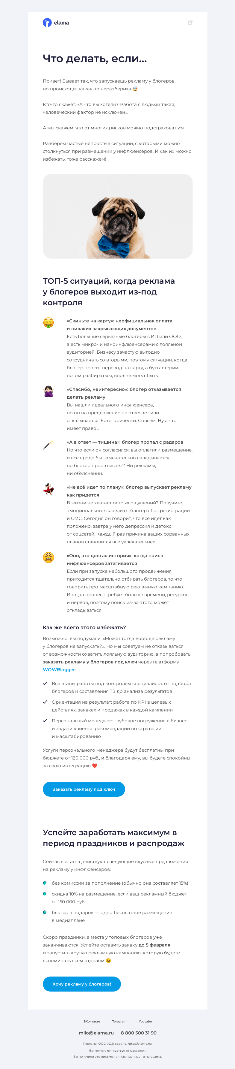 Письмо компании «Elama» на тему «😬 Что делать, если...»