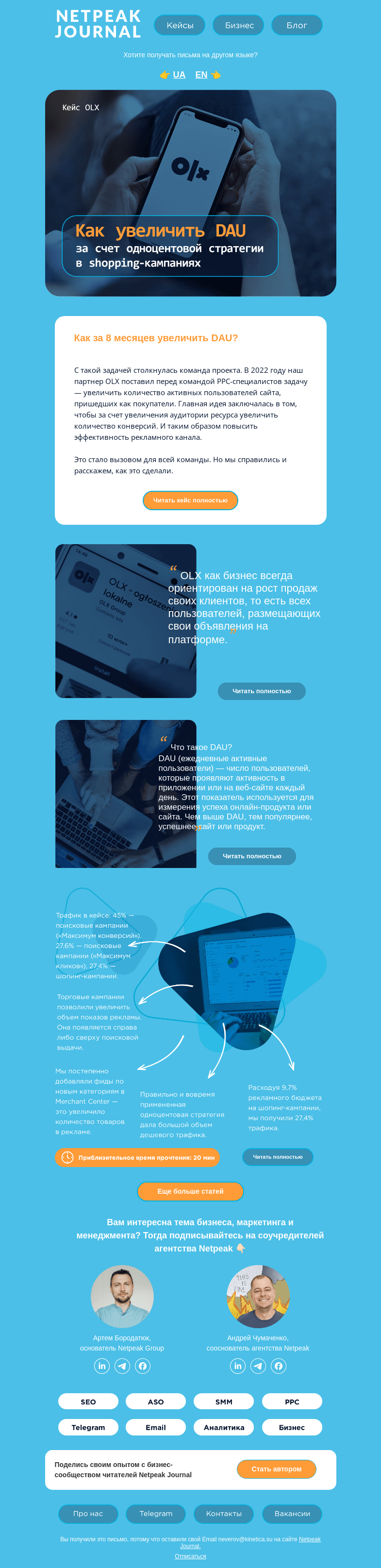 Письмо компании «Netpeak» на тему «🟢 Одноцентовая РРС-стратегия для увеличения DAU»