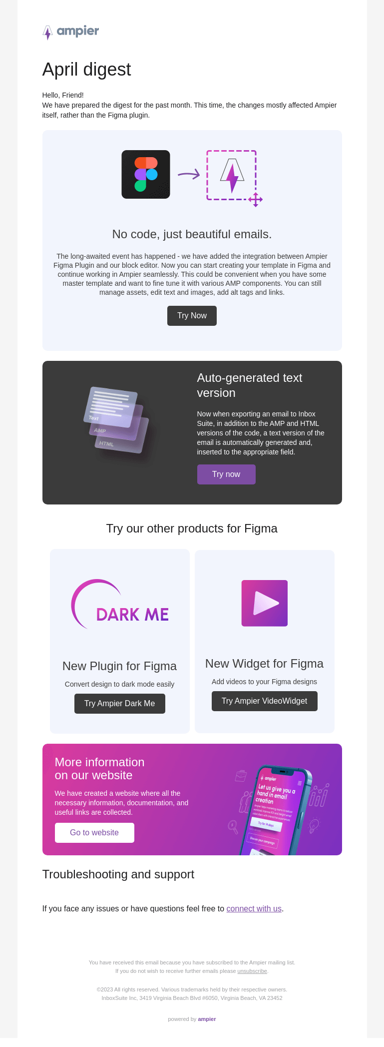 Письмо компании «Ampier» на тему «April Updates: New Features and Improvements»