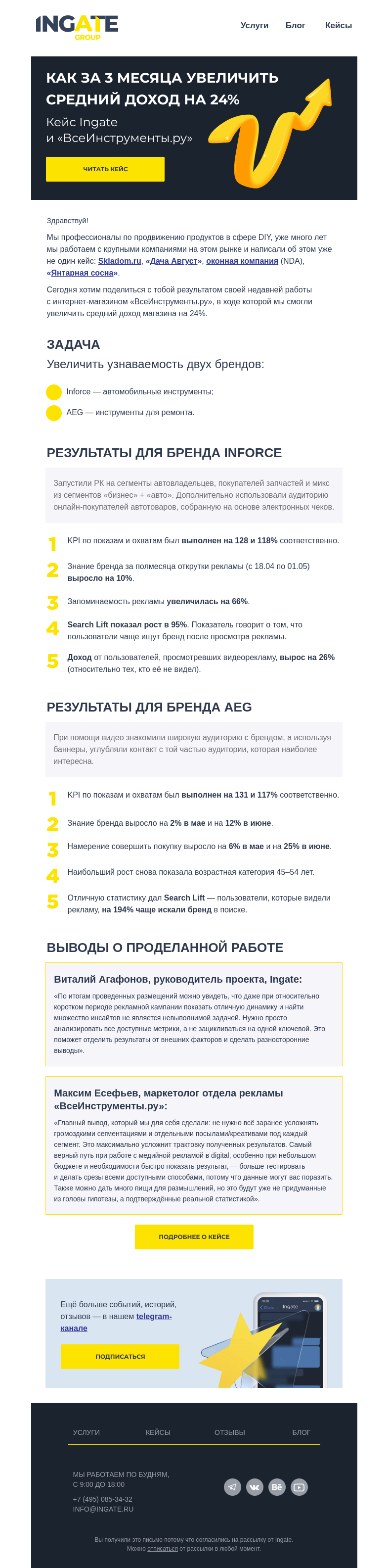Письмо компании «Ingate» на тему «📈 Как мы увеличили продажи на 24%»