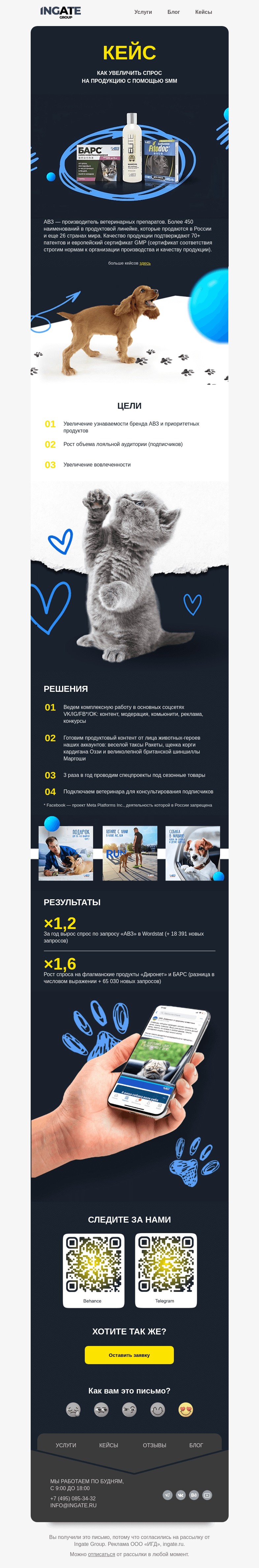 Письмо компании «Ingate» на тему «SMM-мастер-класс от четвероногих звезд 🐾»
