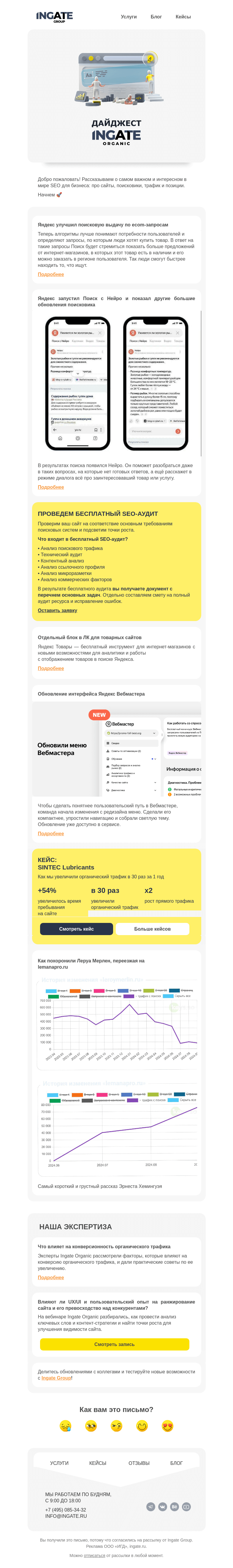 Письмо компании «Ingate» на тему «Дайджест Ingate Organic»