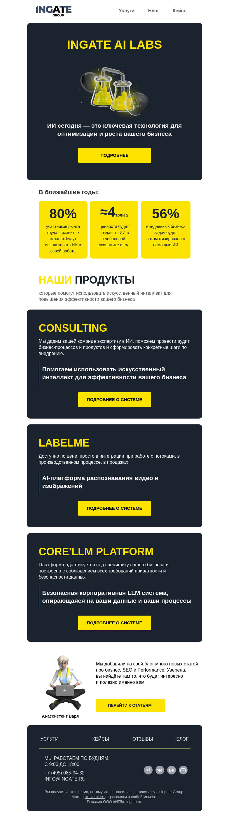 Письмо компании «Ingate» на тему «AI-продукты компании»