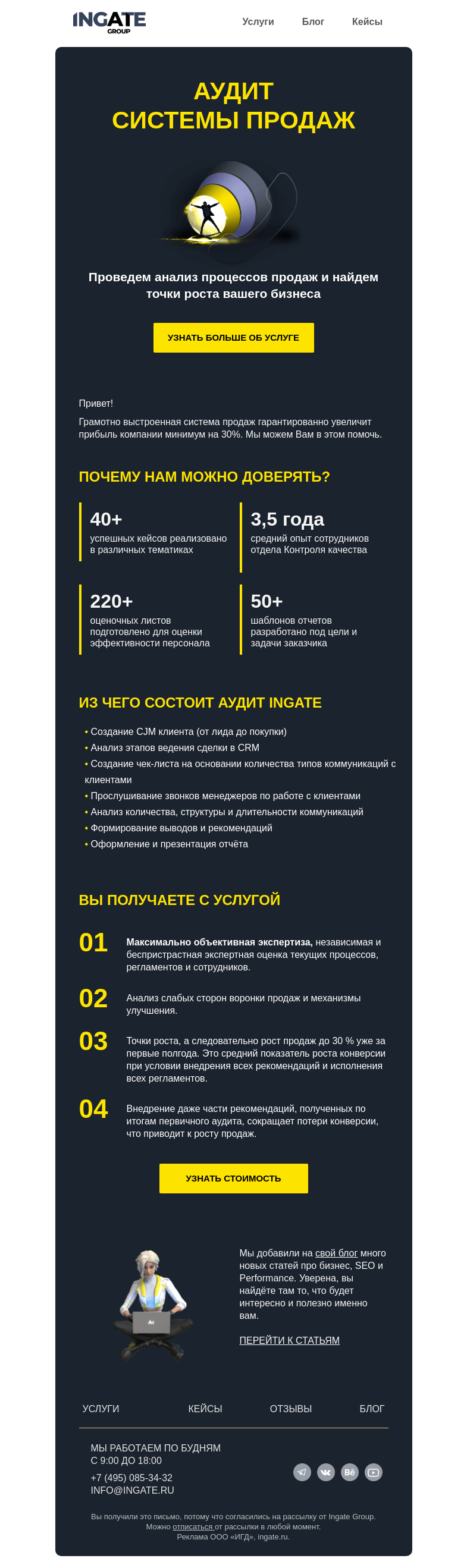 Письмо компании «Ingate» на тему «Аудит системы продаж: возможности для роста»
