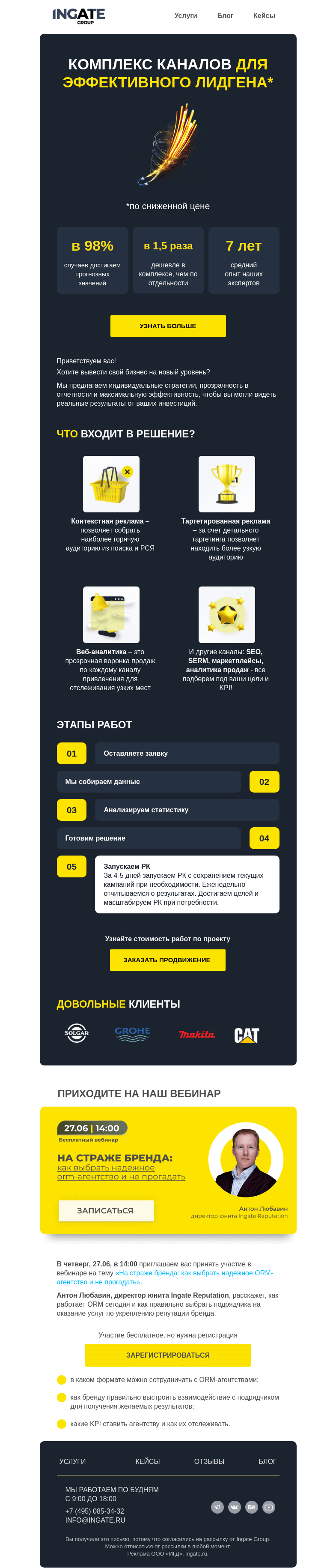 Письмо компании «Ingate» на тему «Комплекс каналов для эффективного лидгена»