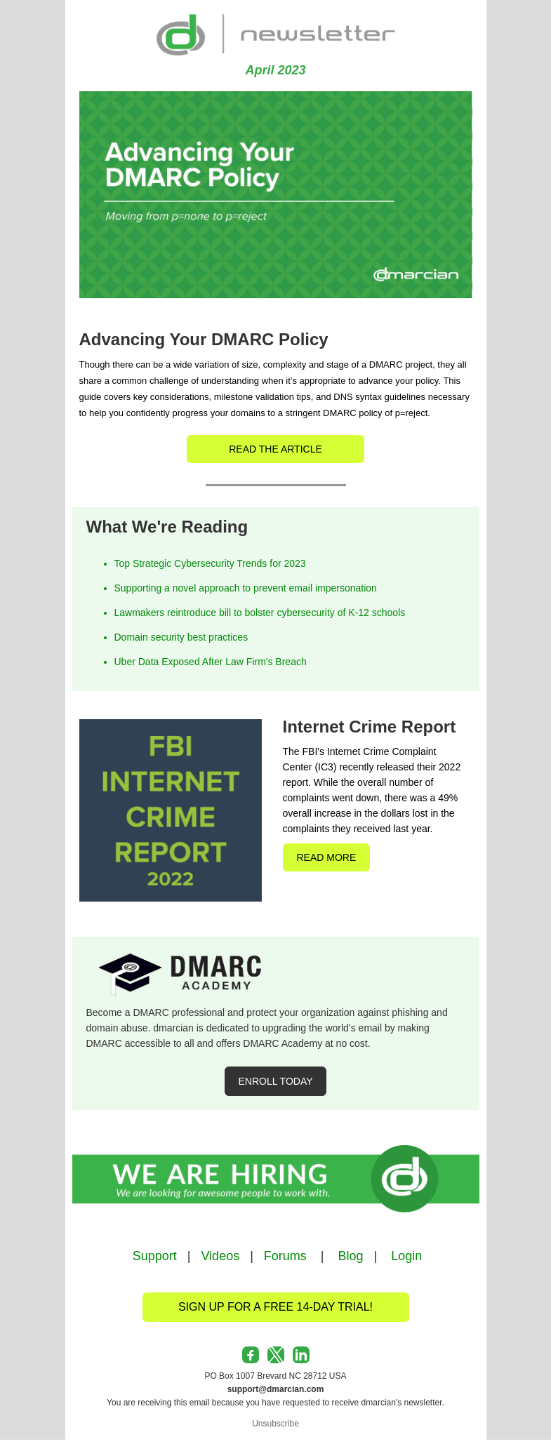 Письмо компании «dmarcian» на тему «Advancing Your DMARC Policy»