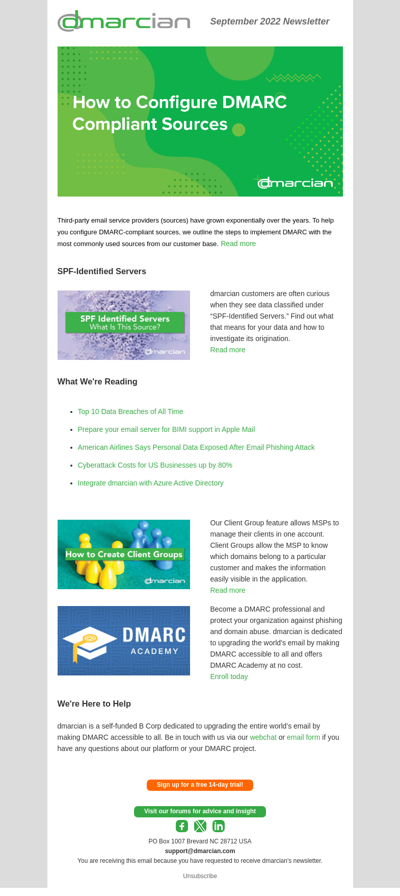 Письмо компании «dmarcian» на тему «Configure DMARC-Compliant Sources»