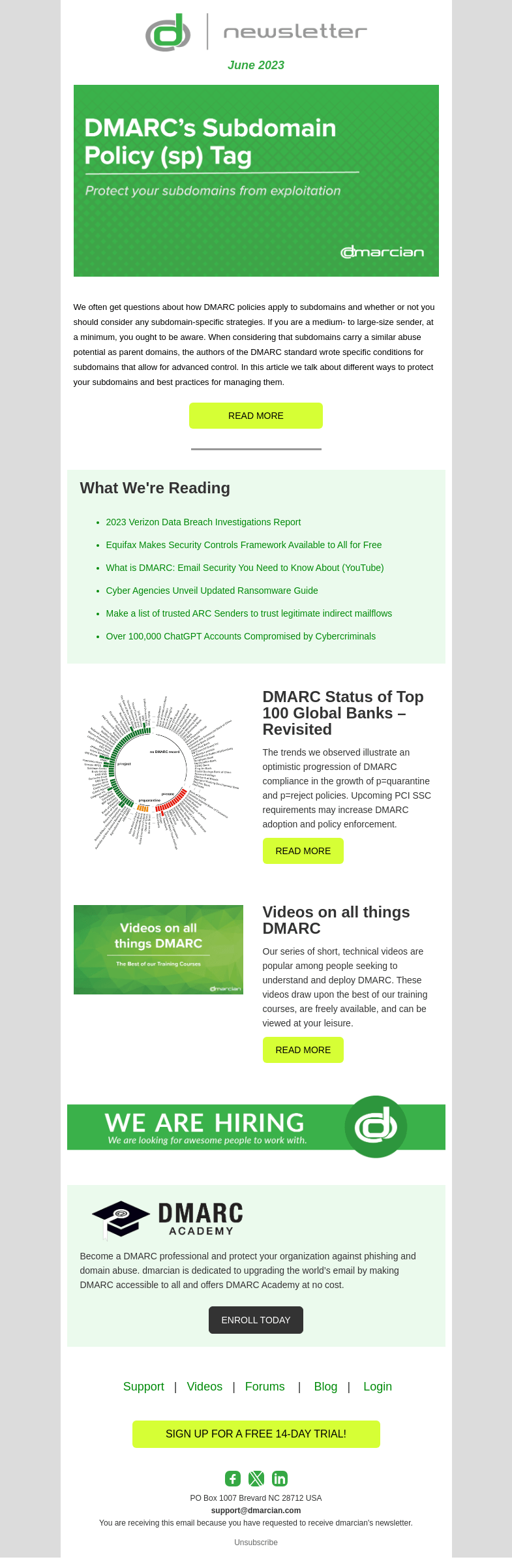 Письмо компании «dmarcian» на тему «Configuring DMARC Subdomain Policies»
