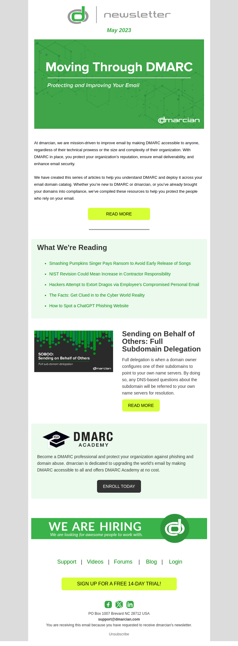 Письмо компании «dmarcian» на тему «Moving Through DMARC: Protecting and Improving Your Email»