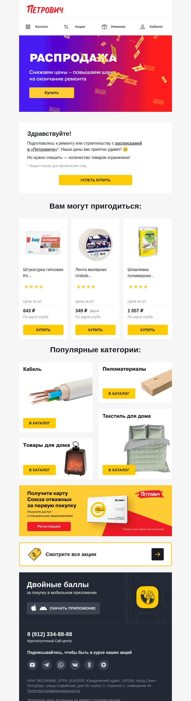 Письмо компании «Петрович» на тему «Распродажа в самом разгаре! 📣»