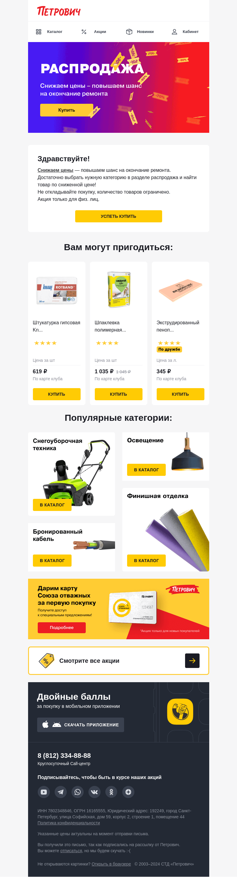 Письмо компании «Петрович» на тему «Разгар распродажи в «Петровиче» 🤩»