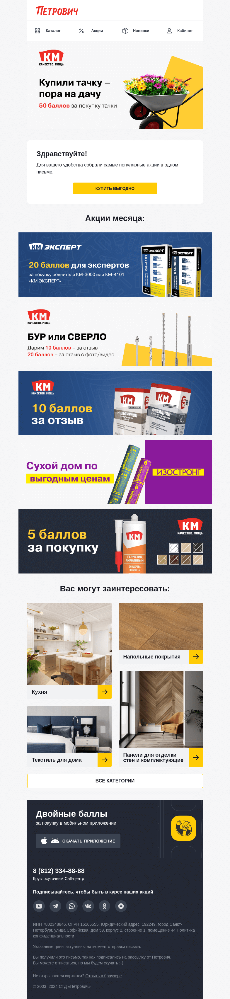 Письмо компании «Петрович» на тему «Топ акций ☀️»