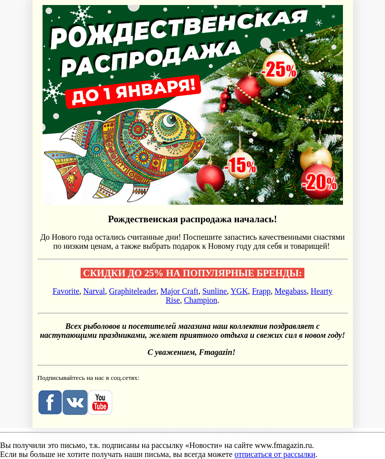 Письмо компании «fMagazin» на тему «Рождественская распродажа!»
