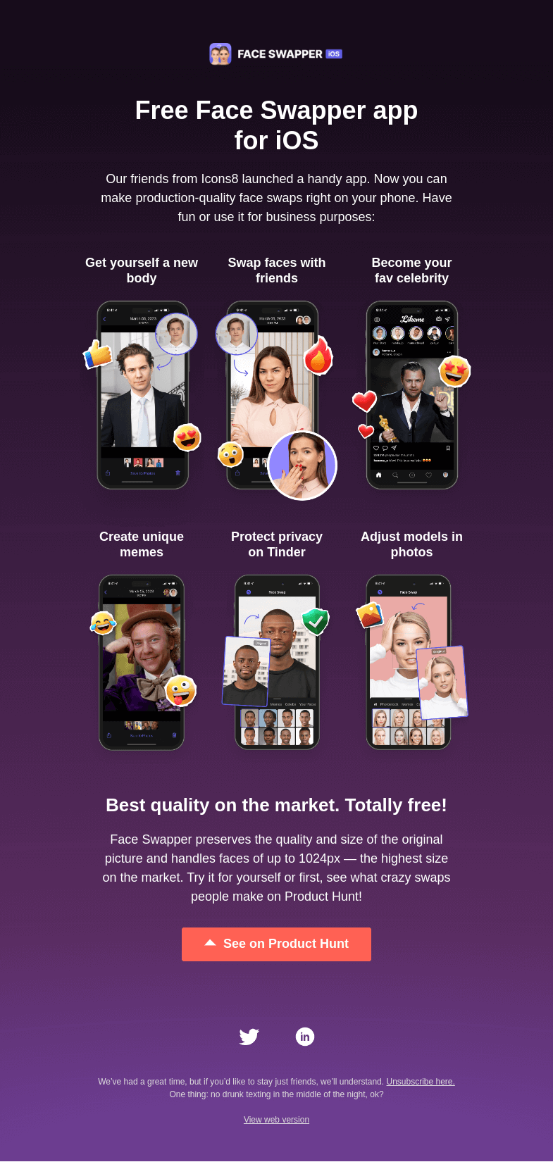 Письмо компании «Generated Photos» на тему «Meet Face Swapper for iOS 💥»
