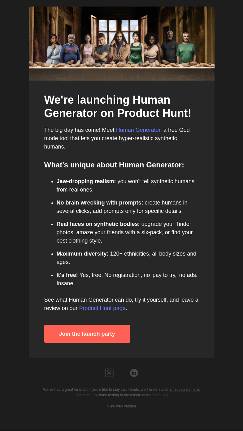Письмо компании «Generated Photos» на тему «🔱 Turn God mode on. Meet Human Generator!»