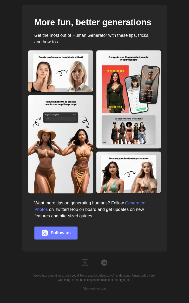 Письмо компании «Generated Photos» на тему «Get better AI models: tips and tricks 🔥»