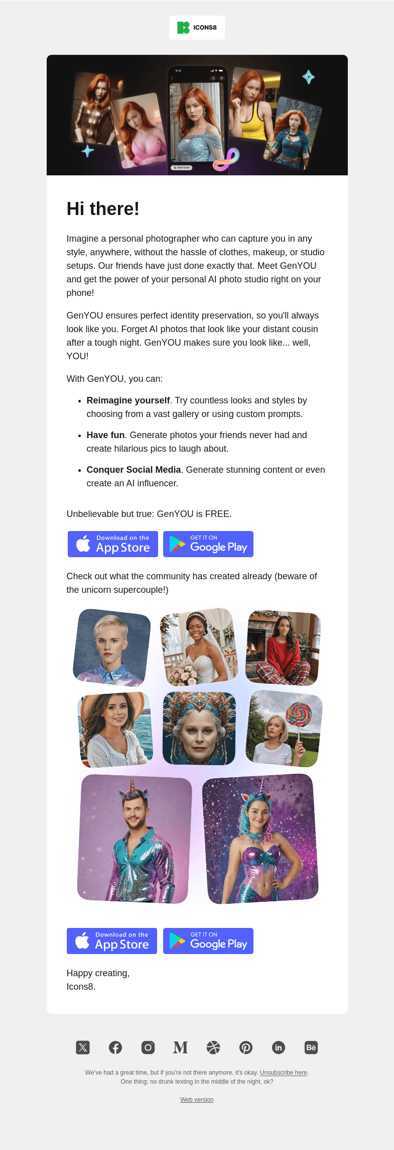 Письмо компании «Icons8 Team» на тему «📸  Your personal AI photographer»