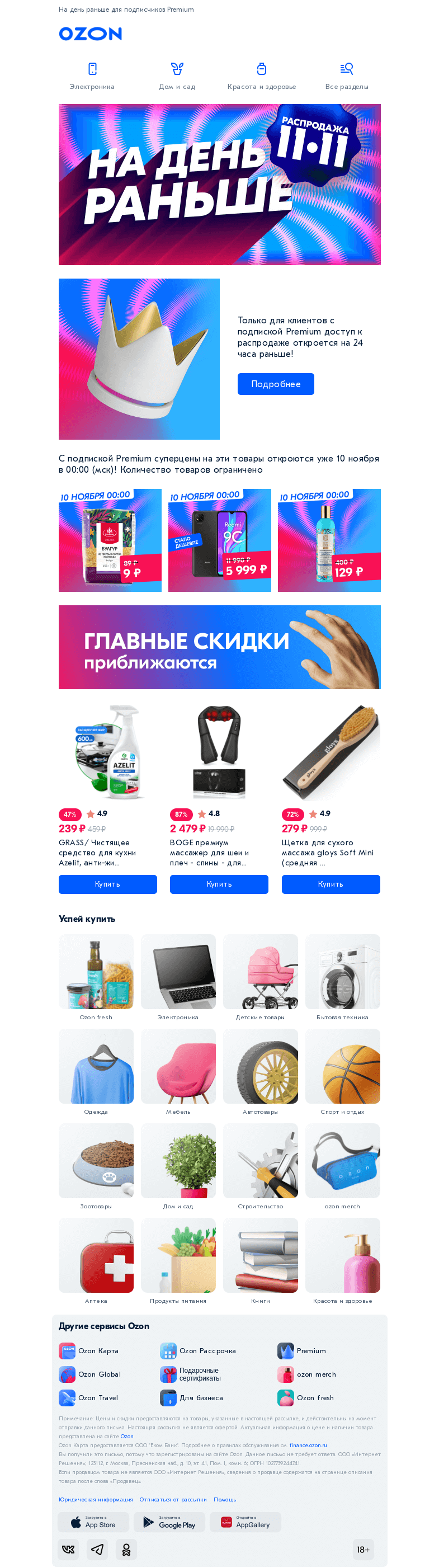 Письмо компании «Ozon» на тему «Грандиозные скидки уже 10.11 💥»