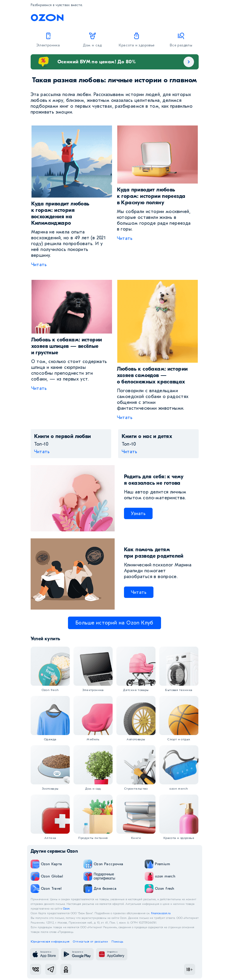 Письмо компании «Ozon» на тему «Полная любви рассылка: делимся чувствами »