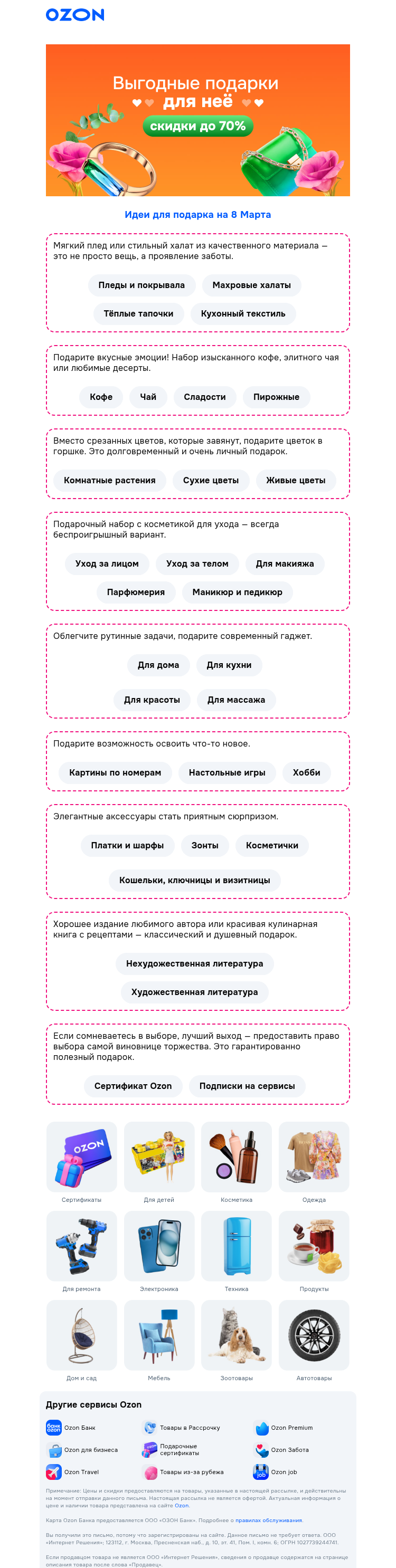 Письмо компании «Ozon» на тему «Что подарить на 8 Марта? 💐»
