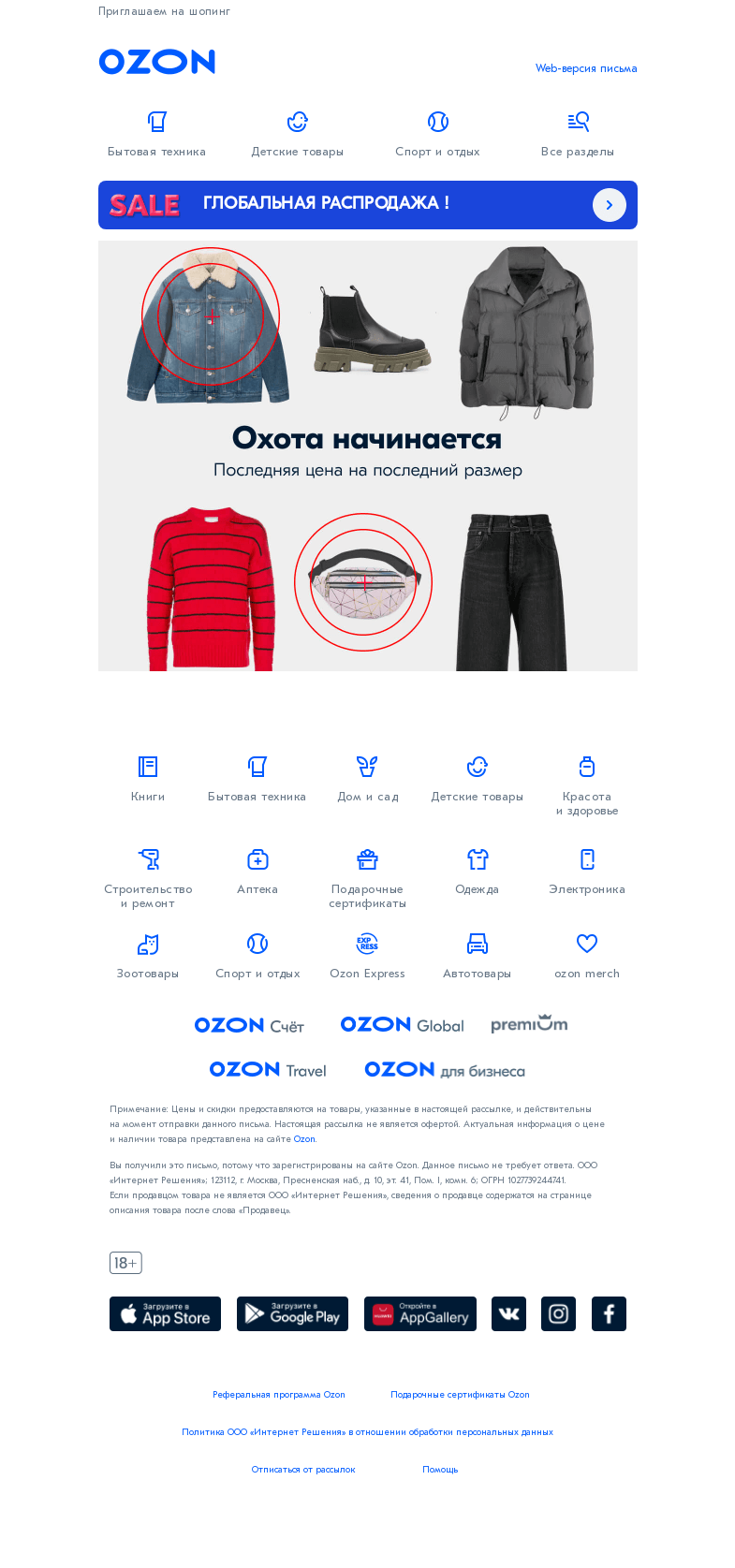 Письмо компании «Ozon» на тему «Нечего надеть? Большая РАСПРОДАЖА 👉»