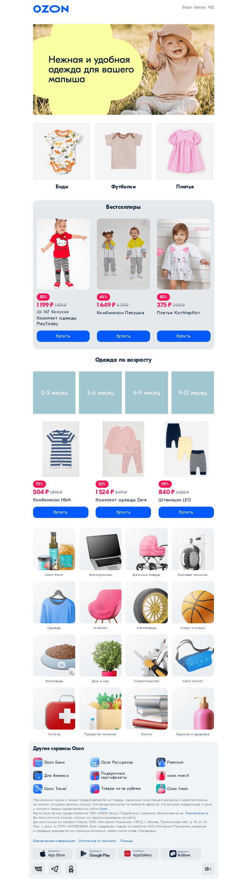 Письмо компании «Ozon» на тему «Одежда для новорожденных»