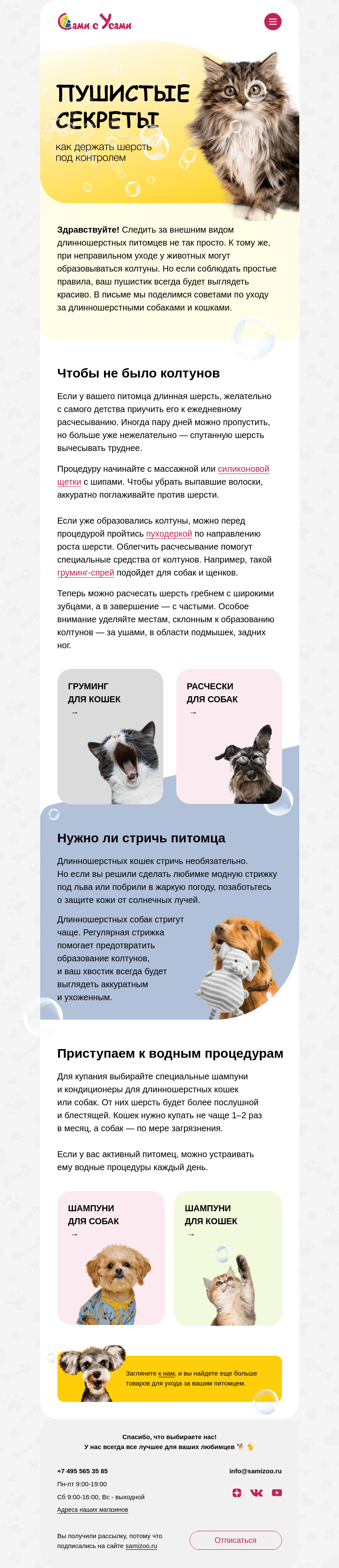 Письмо компании «Сами с Усами» на тему «Позаботимся о длинношерстных»