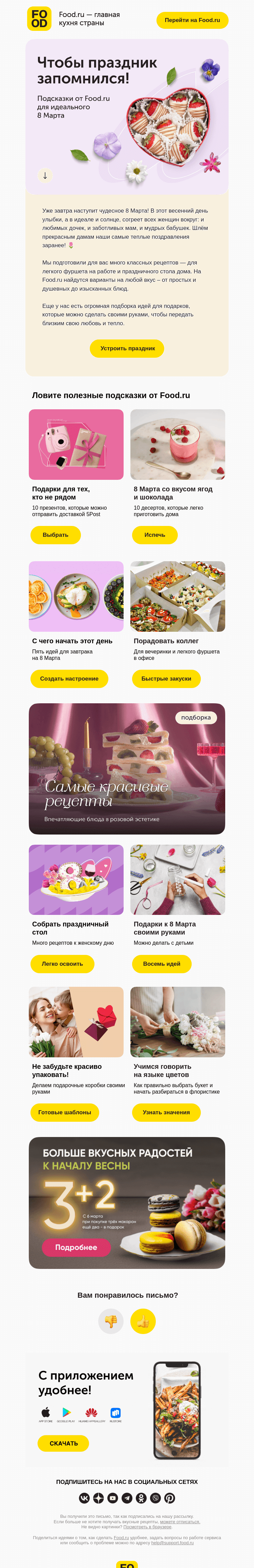 Письмо компании «FOOD.RU» на тему «Идеальное 8 марта 🌸»