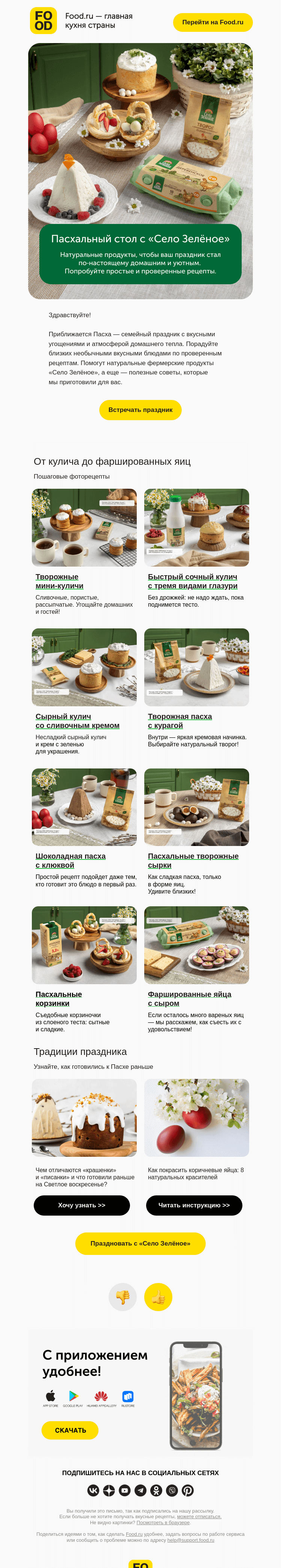 Письмо компании «FOOD.RU» на тему «К Пасхе — самое лучшее»