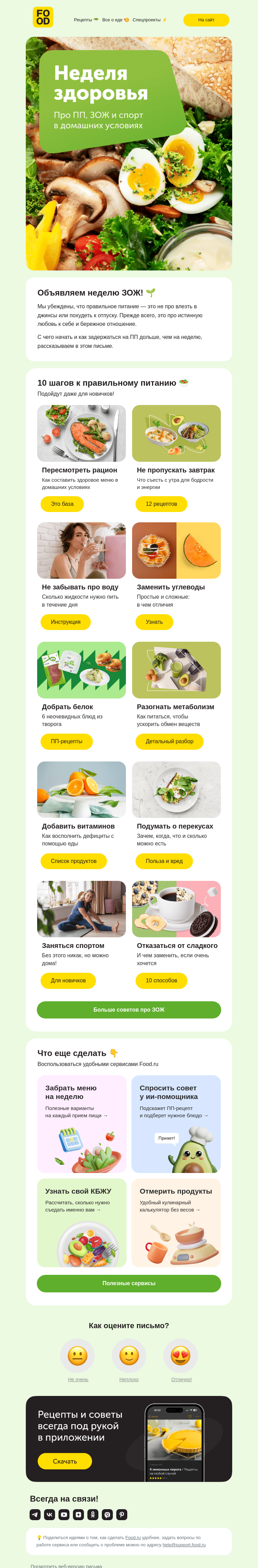 Письмо компании «FOOD.RU» на тему «10 шагов к правильному питанию »