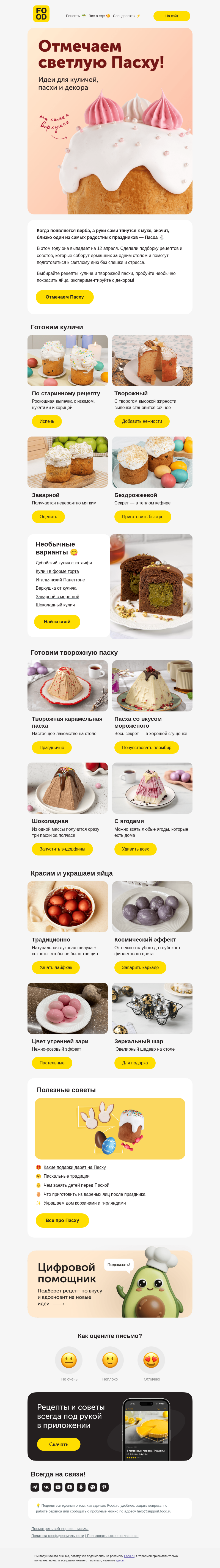 Письмо компании «FOOD.RU» на тему «Рецепты и советы к Пасхе 🎀»